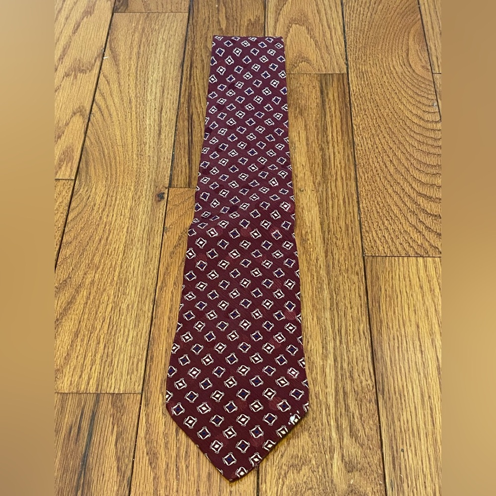 Mens Maroon Red Blue Geometric‎ Coach Tie 100% Silk